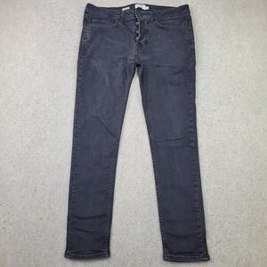 Topman Jeans Mens 33x29 Black Denim Stretch Skinny Leg Button Fly Distressed